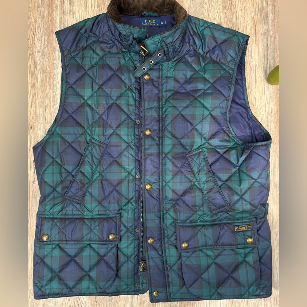 Polo Ralph Lauren Mens Black Watch Tartan, Iconic Quilted Vest XL